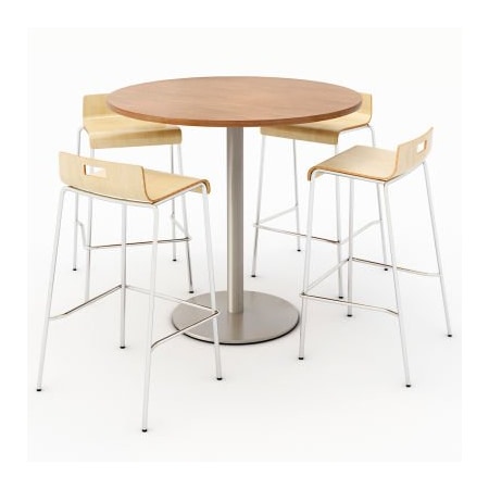 Kfi KFI 42" Round Dining Table & 4 Barstool Set, River Cerry Table With Natural Stools T42RD-B1922SL-38-7937-BR9333-4-NA